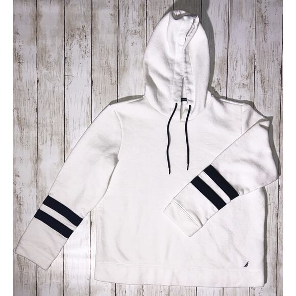Nautica White & Navy Blue Striped Hoodie Large - Picture 2 of 7